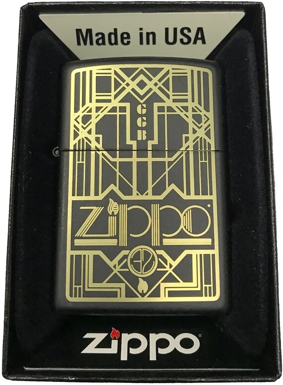 Zippo Art Deco Logo Gold on Black Etsy