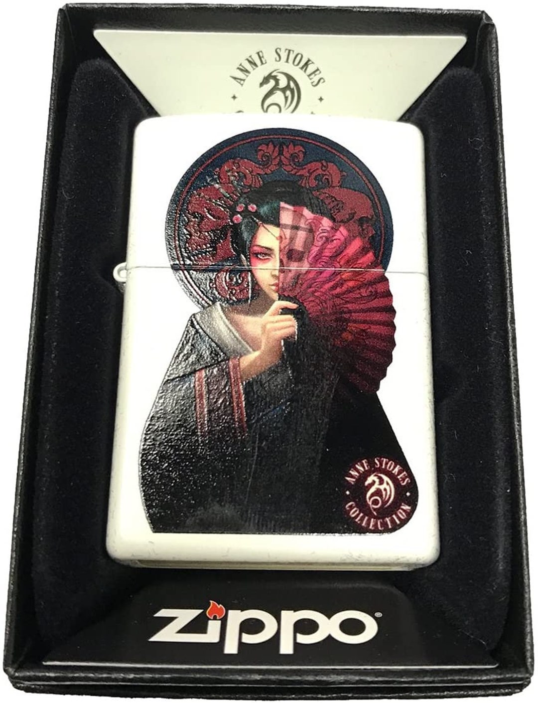 Zippo Custom Lighter Anne Stokes Japanese Geisha W/fan pic