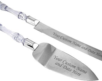Personalized Wedding Anniversary Cake Knife and Server Set Free Engraving - Gifts For Him, Her, Husband, Wife, Them, Men, Women