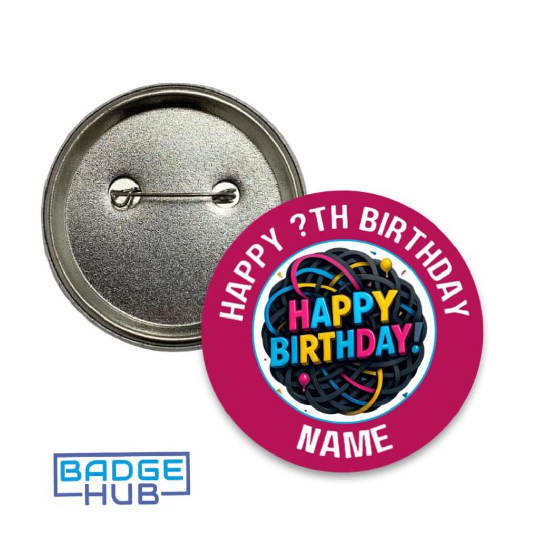 Custom Age & Name Happy Birthday Celebration 58mm Pin Badge Pink - Etsy