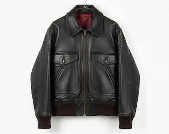 Vintage Distressed Black Leather Jacket :Classic Aviator Men’s Jacket | Sheep Leather Flight Coat | Heavy-Duty Winter Wear