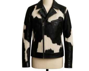 Western Leather Jacket | Men’s Unisex Cowboy Style Coat  Vintage Rodeo Motorcycle Outerwear Genuine Hair-On Women Natural Hair Cow Skin Coat