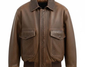 Unisex Rustic Brown Leather Jacket : Vintage Distressed Aviator Flight Coat | Sheep Leather Winter Jacket | Handmade Outerwear