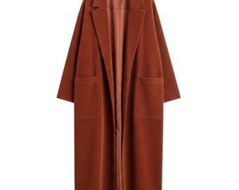 Women’s Rust Cotton Corduroy Duster Coat – Long Cotton Overcoat for Fall & Winter – Casual Vintage Style Jacket – Warm Streetwear Outerwear