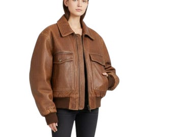 Vintage Distressed Brown Leather Jacket UNISEX :Classic Aviator Flight Coat | Sheep Leather Winter Jacket | Heavy-Duty Wear