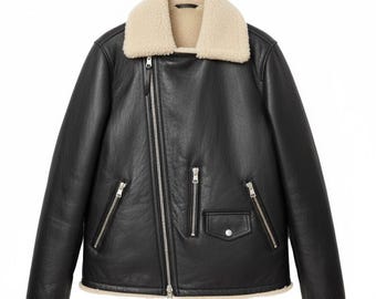 Unisex Leather Biker Fur Jacket – Men’s & Women’s Moto Style Coat:Genuine Leather Motorcycle Jacket with Fur Collar – Winter Streetwear Gift