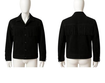 Black Suede Fringe Jacket | Western Cowboy Style Coat | Vintage Rodeo & Boho Festival Outfit