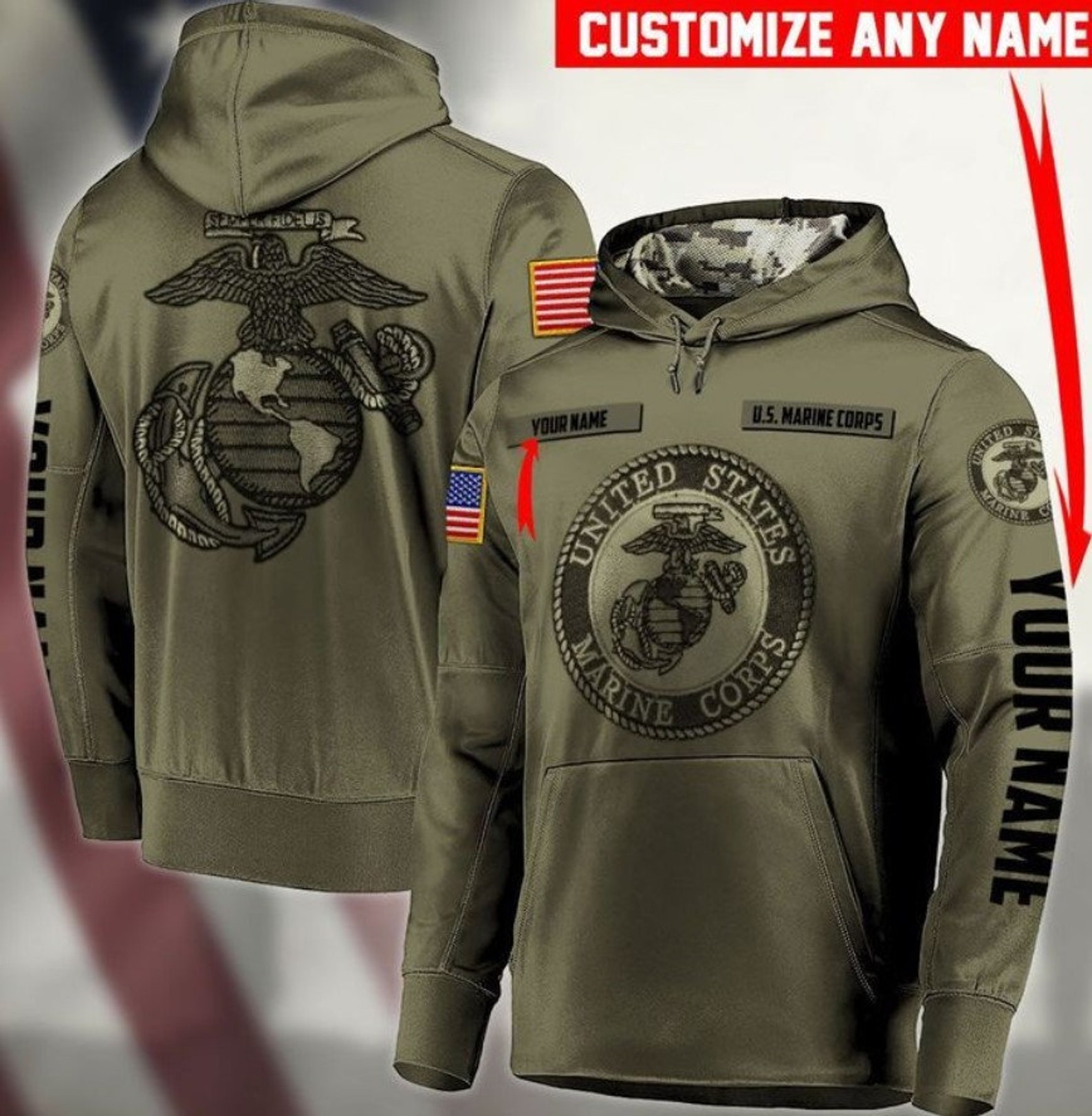 US Marine Corps Personalized Hoodie Military Hoodie Etsy