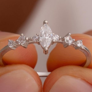14K Solid Gold Dainty Marquise Ring , Minimalist Ring , Gift for Her , Silver Cz Marquise Ring