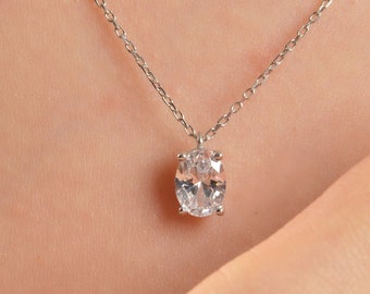 Handmade Sterling Silver Oval Cubic Zirconia Necklace and Earrings Set