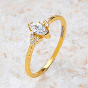 Marquise Ring Sterling Silver - Marquise Ring with Moissanite Stone in 14K Gold Gift for Her,  Everyday Wear