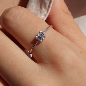 14K Solid Gold Baguette Ring , Silver Minimalist 3 Stone Baguette Rings