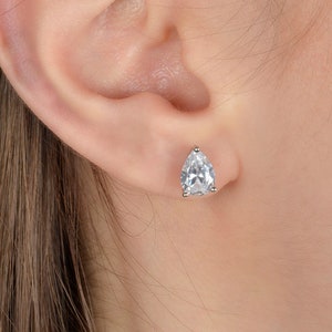 14k Solid Gold 1.25 Carat Pear Shaped Stud Earrings ,Silver Solitaire Earrings , Tear Drop Shaped Earrings , Pear Cut Earrings