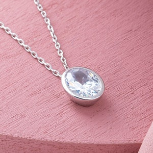 14K Solid Gold 1.5CT Oval Cut Bezel Solitaire Necklace  ,  Wedding Accessories , Bridal Jewelry , Gift for Her , Silver Solitaire Necklace