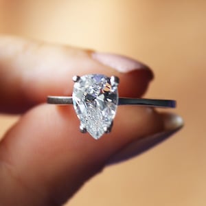 14K Solid Gold 2 ct Pear Cut Solitaire Engagement Ring , Teardrop Promise Ring , Bridal Ring,  Silver Pear CZ Sterling  Ring