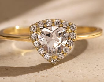 0.50 CT Trillion Cut CZ Ring, Dainty Triangle Engagement Ring, 14K Gold or Sterling Silver Promise Ring