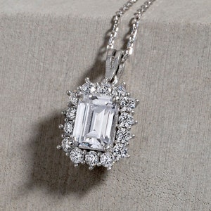 14k Solid Gold Emerald Cut Moissanite Solitaire Necklace