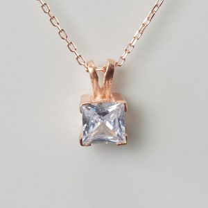 2 ct Princess Cut Cz Necklace , Silver Solitaire Necklace , Square Diamond Necklace , Anniversary Gift , Bridesmaid Gift