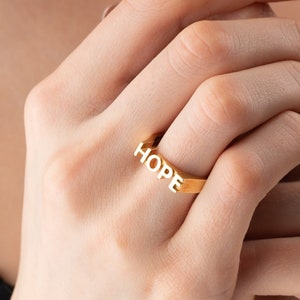 Anillo de esperanza de oro macizo de 14 k, anillo de plata hecho a mano, regalo para mamá