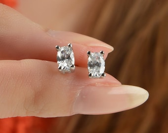 YAZILIND Oval Cut Rhinestone Stud Earrings - Platinum Plated Alloy, Zircon Gemstone