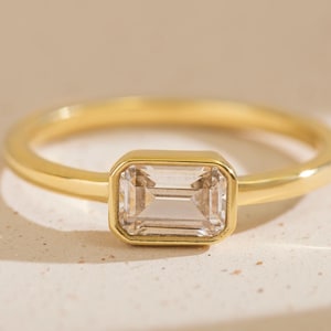 Baguetteringring, 0,50 CT East West Emerald Cut Ring, Rechthoekige Moissaniet- of CZ-ring, Minimalistisch 925-zilver 14K 18K goud