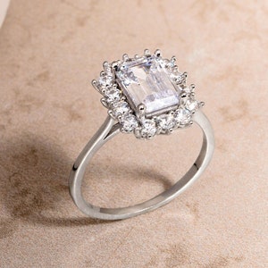 2CT Emerald Cut Moissanite Solitaire Ring: Solid Gold Statement Ring