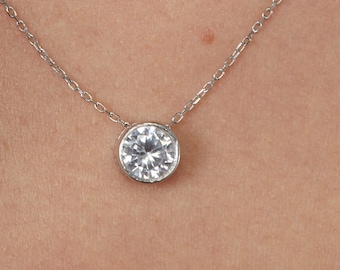 14K Gold 2.00 ct Moissanite Solitaire Bezel Necklace