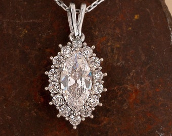 Marquise CZ Halo Pendant Necklace: Art Deco Bridal Jewelry