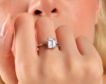 14k Solid Gold 2.00CT Emerald Cut Solitaire Engagement Ring  , Emerald Cut Solitaire Ring , Promise Ring , Anniversary Ring