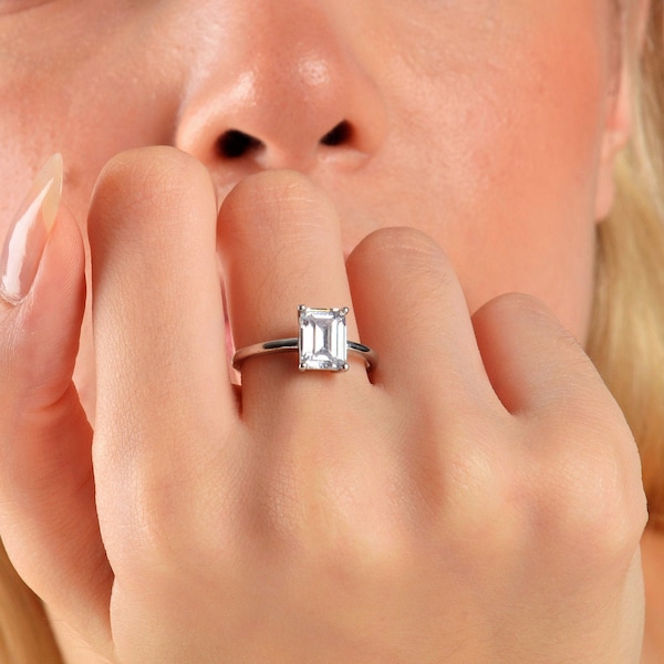 14k Solid Gold 2.00CT Emerald Cut Solitaire Engagement Ring  , Emerald Cut Solitaire Ring , Promise Ring , Anniversary Ring