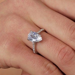 14K Gold Pear Cut CZ Halo Engagement Ring: Handmade Anniversary Ring