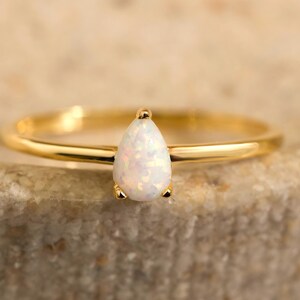 Pear Opal CZ Ring, 0.50CT Teardrop Promise Ring, Dainty October Birthstone Ring, 925 Silver 14K 18K Gold Gift for Her