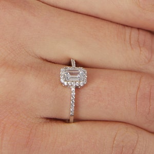 14K Solid Gold 0.50ct Emerald Cut Halo Engagement Ring , Halo Simulated Diamond Ring , Anniversary Ring , Promised Ring , Wedding Ring