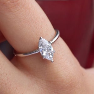 14K Solid Gold 1ct Solitaire Marquise Ring ,  Silver Six Prong Cz Engagement Ring , Wedding Ring , Gift for Her