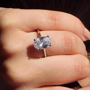 Oval Cut Engagement Ring , 3Ct Oval 12*8mm Silver  Solitaire Ring ,Silver CZ Oval Promise Ring , Wedding Accessories
