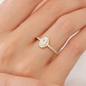 Art Deco Halo Engagement Ring: 0.50 Ct Oval CZ, Sterling Silver Promise Ring