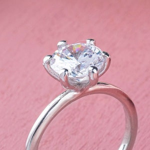 2 Carat Moissanite Solitaire Ring: 6-Prong Sterling Silver Engagement Ring