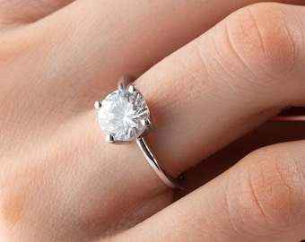 Handmade 2ct CZ Diamond Solitaire Ring: Sterling Silver Engagement Jewelry