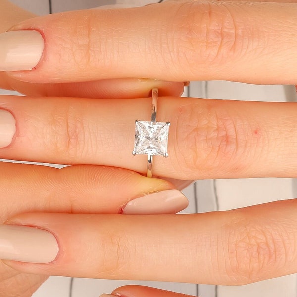 2 CT Princess Cut Verlobungsring, Princess Solitaire Ehering, Versprechensring, Jubiläumsring, 925 Silber Diamant Simulant CZ Ring