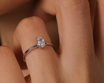 Anillo de solitario ovalado de oro macizo de 14 k de 0,50 ct, anillo de compromiso, anillo de promesa, accesorios de boda, joyería nupcial, regalo para ella
