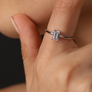 14K Solid Gold Emerald Cut Baguette Ring - Handmade Statement Ring