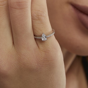 14k Solid Gold Pear Halo Engagement Ring: 0.50 Carat Cubic Zirconia