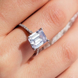 14K Solid Gold 3.00 Ct Emerald Cut Cz Ring , Emerald Engagement Ring, Promise Ring, Anniversary Ring