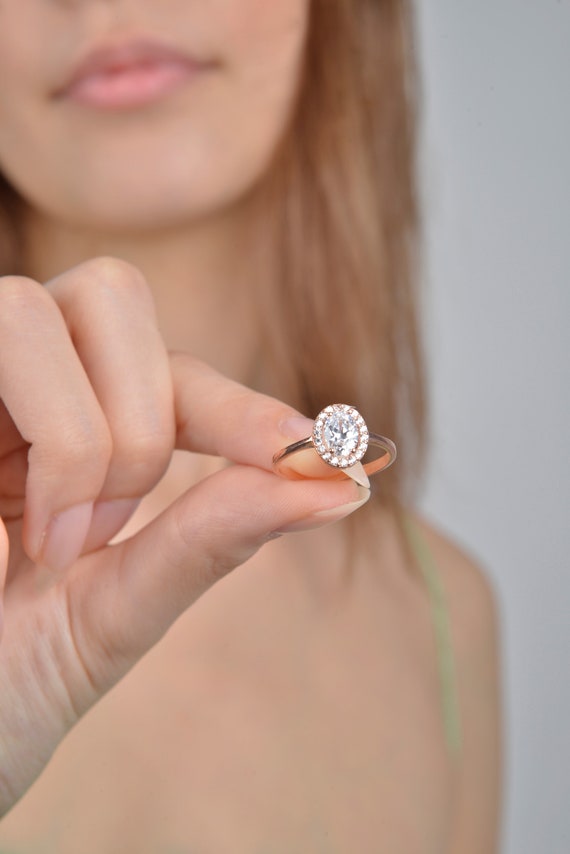 14K Solid Gold Oval Cut 1 Ct Cz Halo Verlobung Jahrestag Vorschlag Oval Brilliant Handmade Ring Etsy
