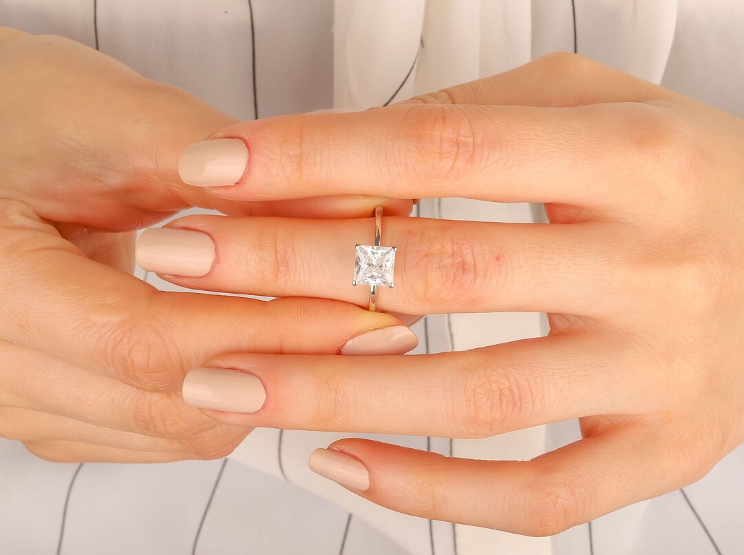 2 CT Princess Cut Engagement Ring, Princess Solitaire Wedding Ring, Promise Ring, Anniversary