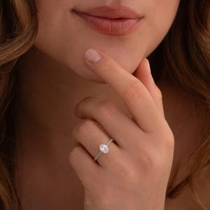 May include: A silver ring with an oval-shaped center stone and smaller stones set in a pave setting around the center stone.
