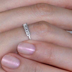 14K Solid Gold Vertical Baguette Wedding Ring , Vertical Baguette Cut Wedding Band , Half-Eternity Stackable Ring for Women