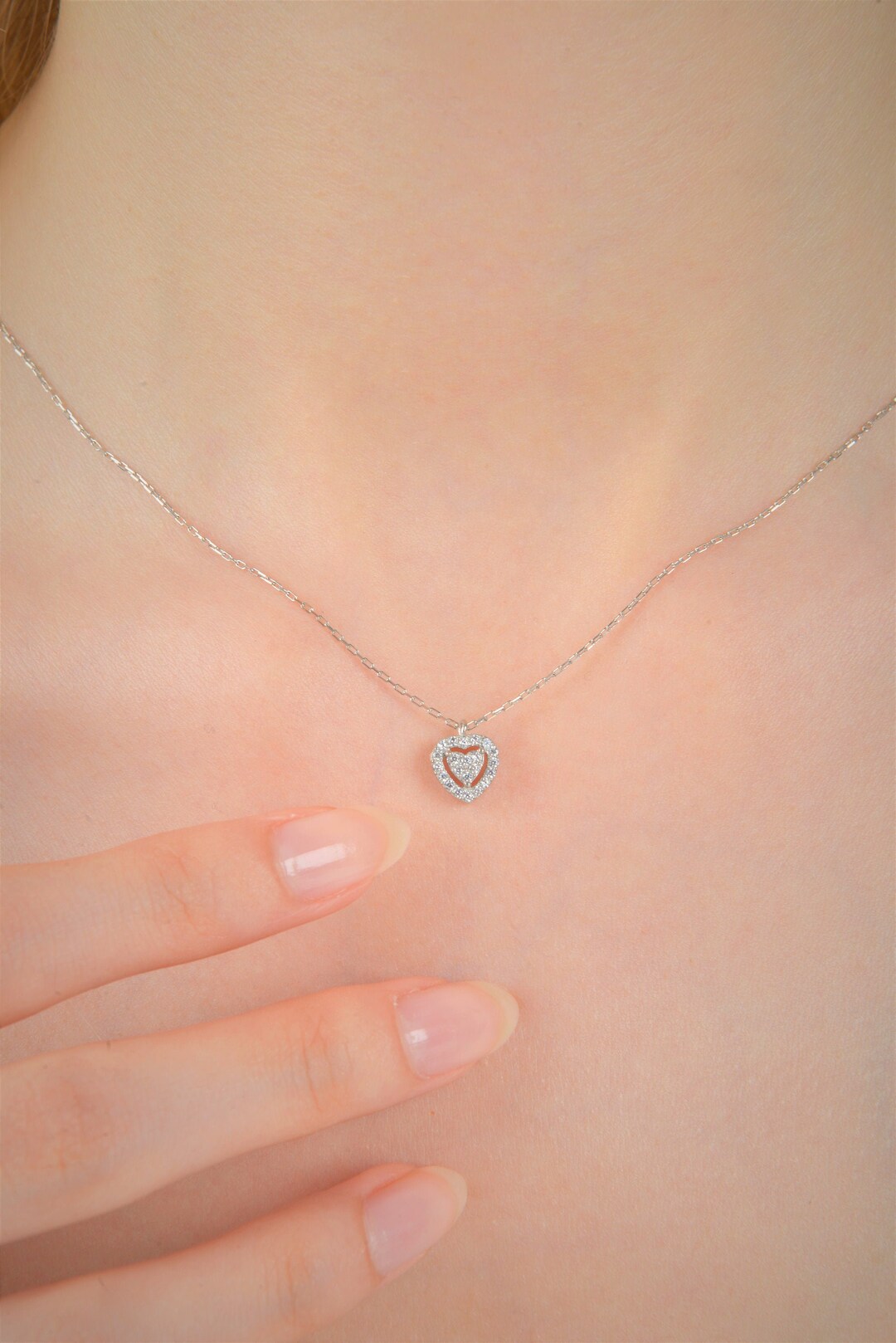 14K Solid Gold Tiny CZ Heart Necklace Mini Heart Pendant in Etsy