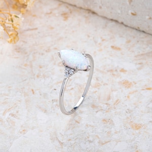 Marquise Opal Solitaire Engagement Ring , Opal Wedding Ring , Solitaire Ring , Simple Bridal Ring , Rose Gold , Anniversary Ring