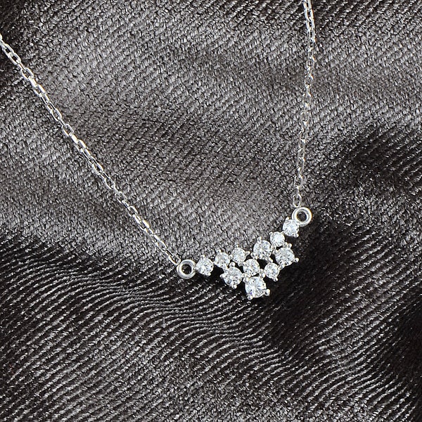 14k Solid Gold Cluster Necklace , Scattered Stone Necklace , Cz Cluster Necklace , Daily Wear